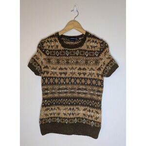Vintage Ralph Lauren Fair Isle Short Sleeve Sweater Wool Cashmere Y2k Size M
